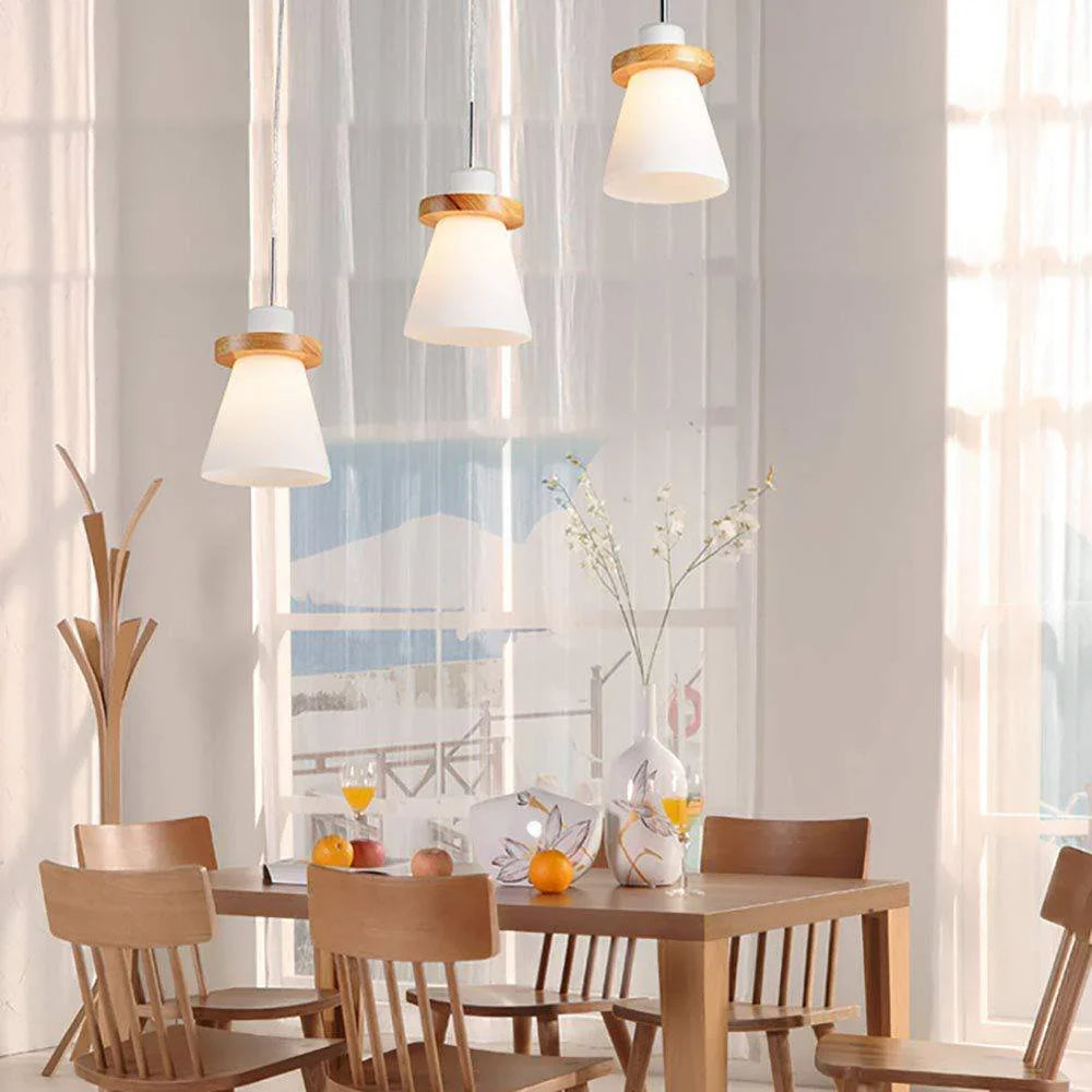 Lustre Simple En Bois Avec Abat-Jour Blanc Trapézoïdal - Clowas.fr
