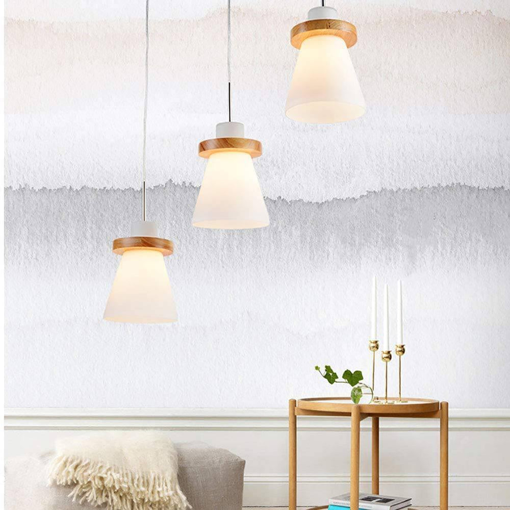 Lustre Simple En Bois Avec Abat-Jour Blanc Trapézoïdal - Clowas.fr