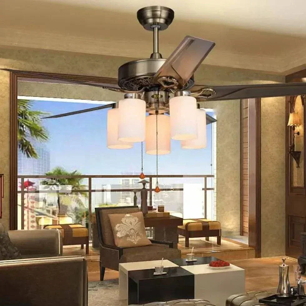 Lustre De Ventilateur De Plafond De Salon En Bois Massif Rétro Européen - Clowas.fr