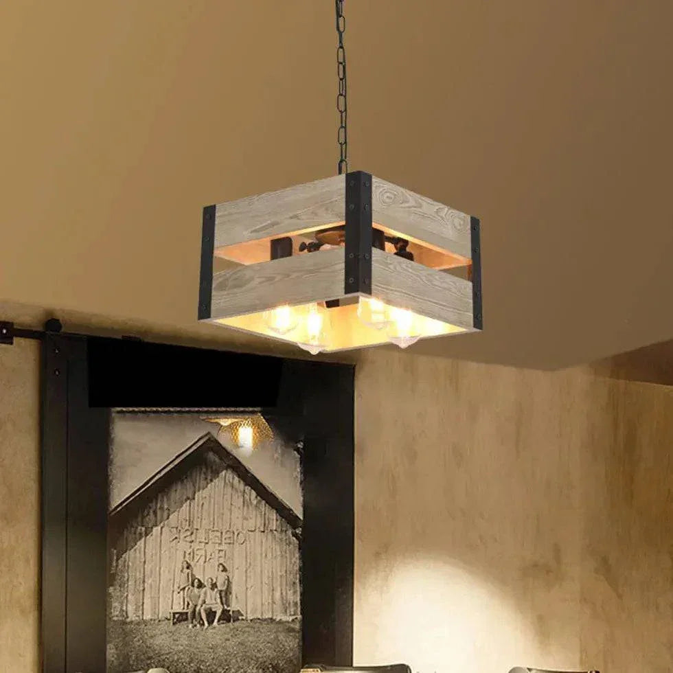 Lustre Rétro Créatif Industriel En Bois - Clowas.fr