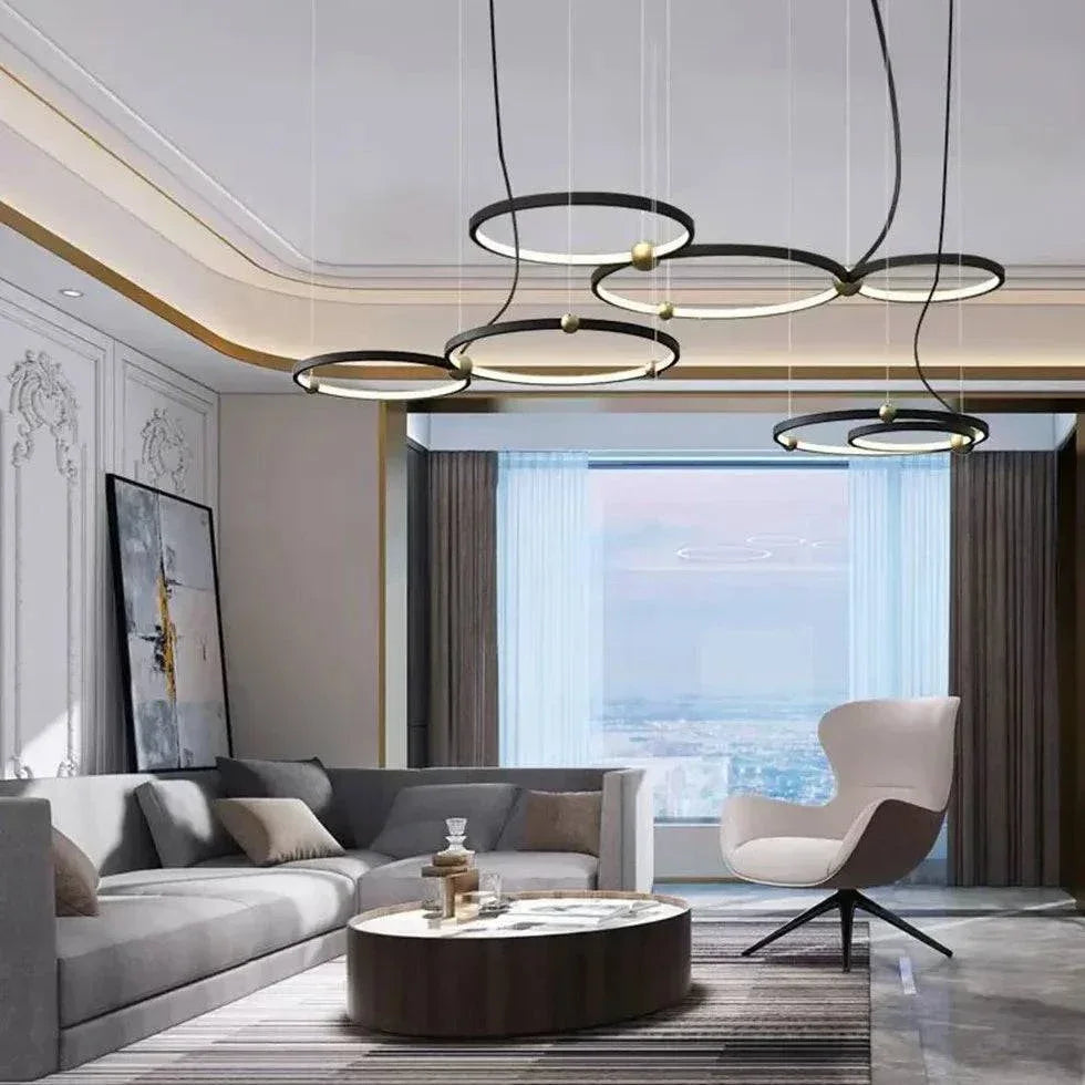 Suspension Led Noire Design À Double Anneau - Clowas.fr