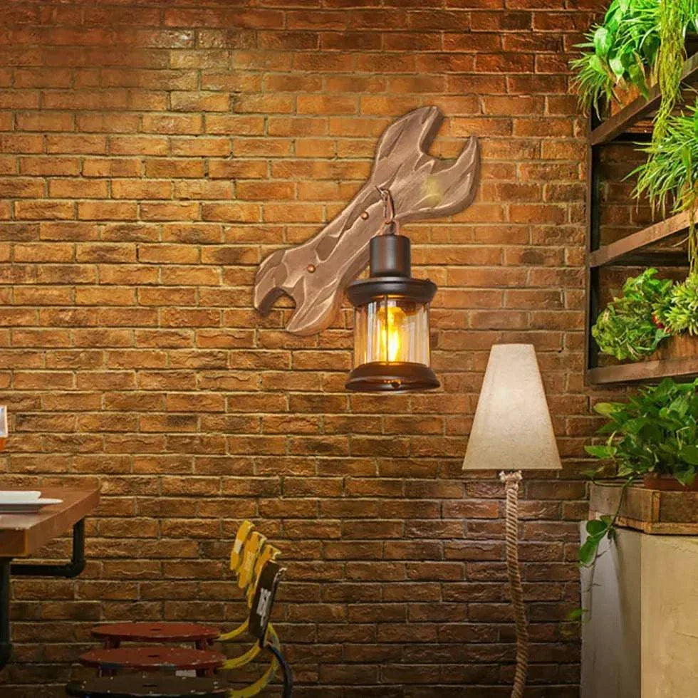 Lampe Murale Industrielle Vintage Bois - Clowas.fr