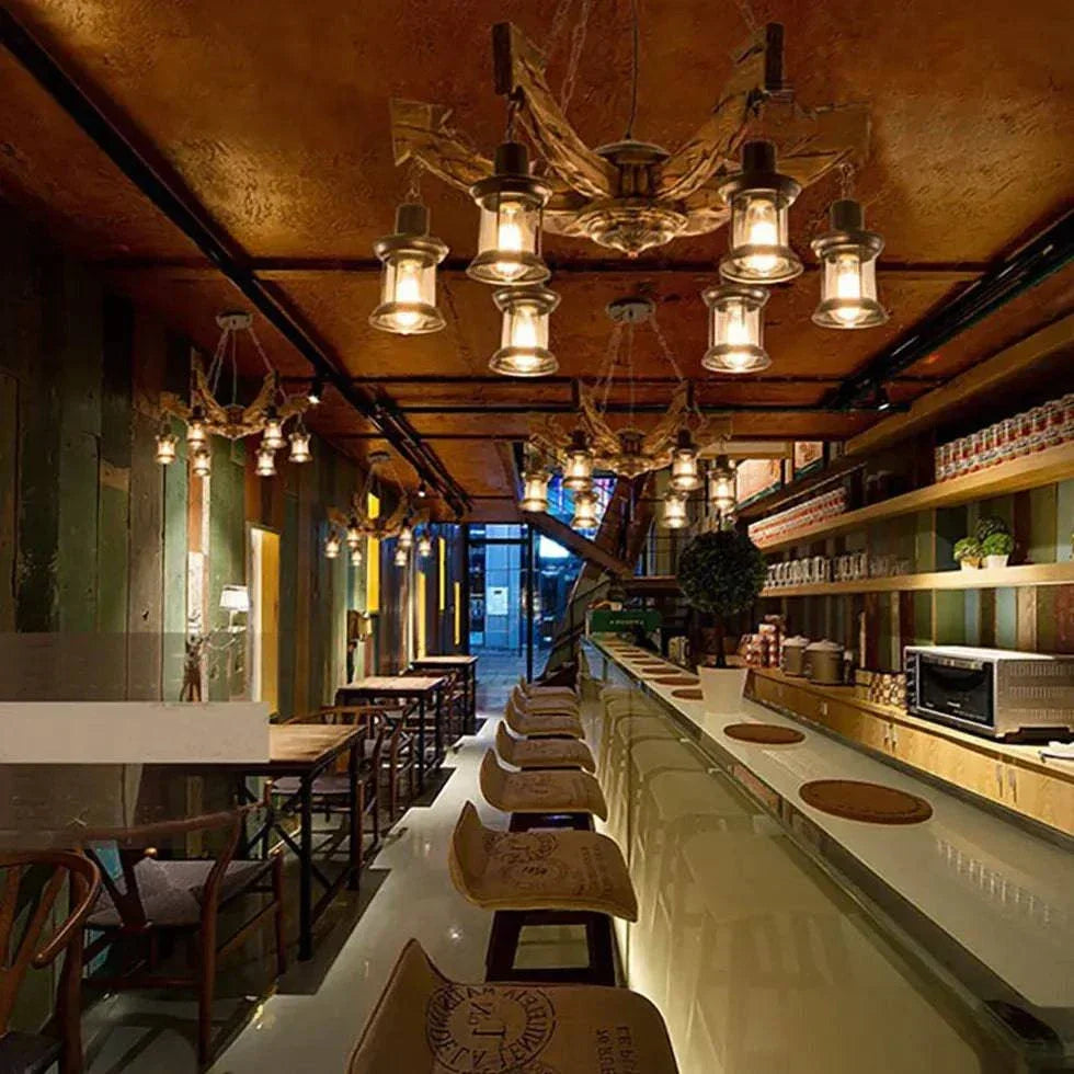 Lustre Bois Et Noir Industriel Vintage Créatif - Clowas.fr