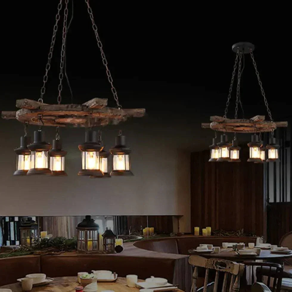 Ancien Lustre En Bois Industriel Créatif - Clowas.fr