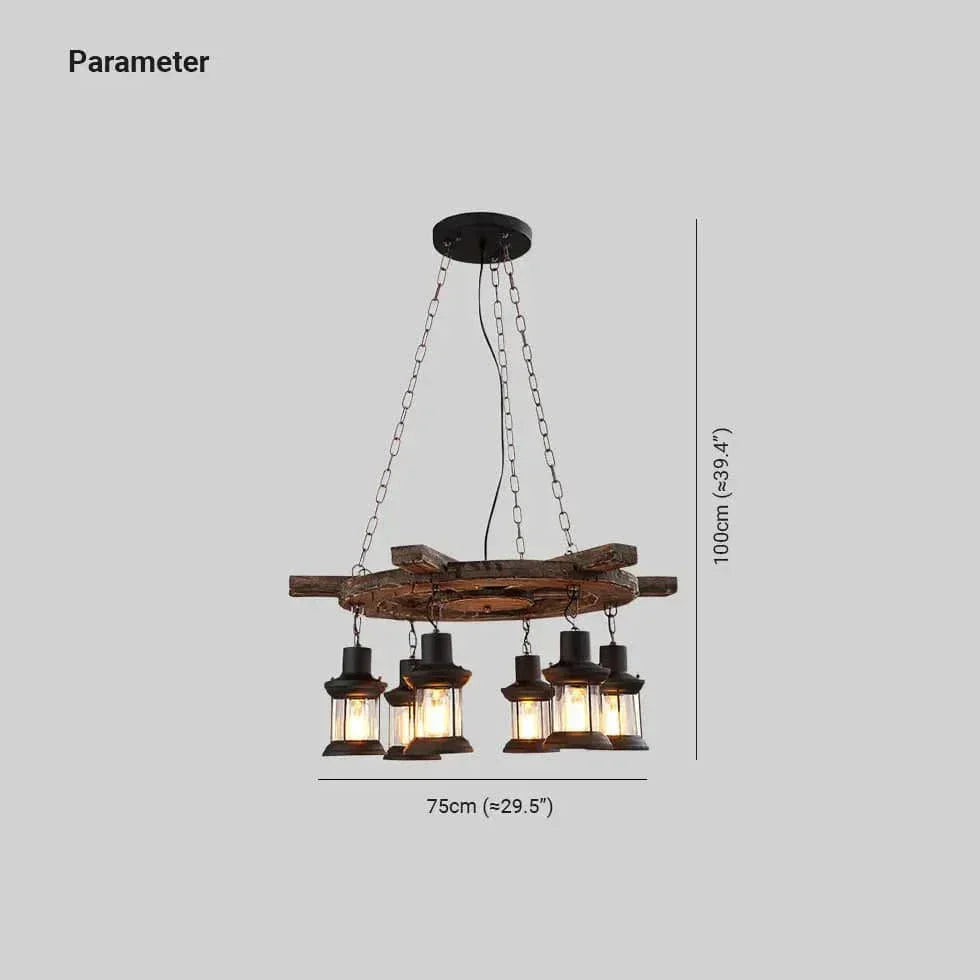 Ancien Lustre En Bois Industriel Créatif - Clowas.fr
