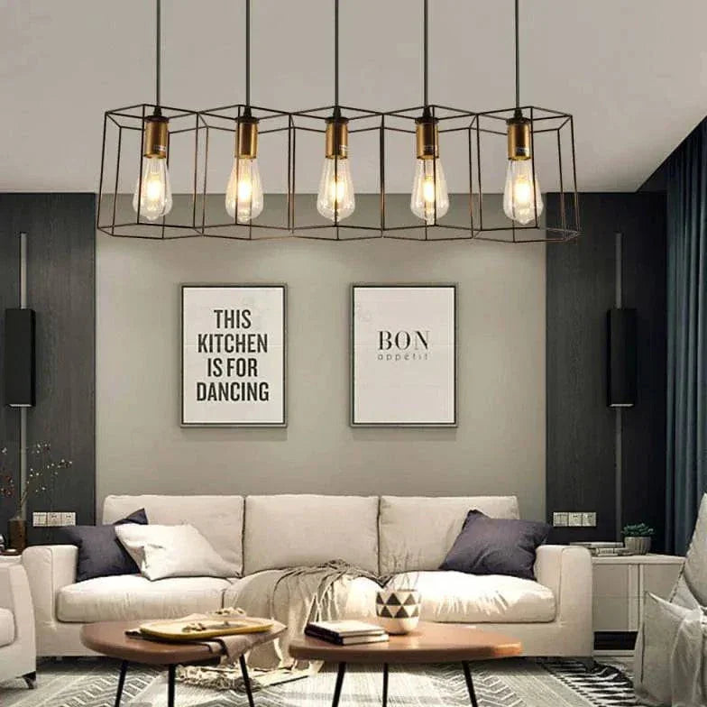 Lustre Industriel Noir Hexagonal À Trois Lumières - Clowas.fr