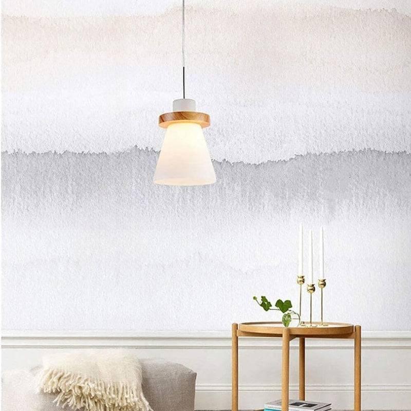 Lustre Simple En Bois Avec Abat-Jour Blanc Trapézoïdal - Clowas.fr