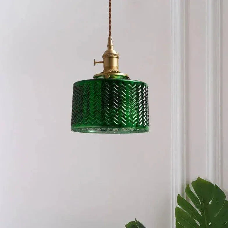 Lustre Design Rond Verre Vert Vintage - Clowas.fr