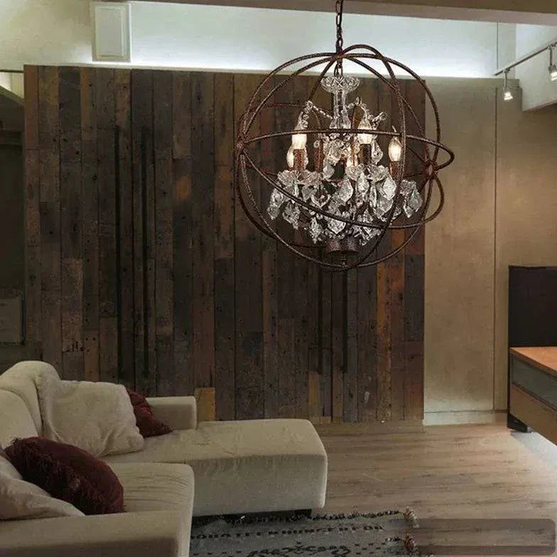 Lustre Suspendu Rond En Cristal Vintage En Fer Forgé - Clowas.fr