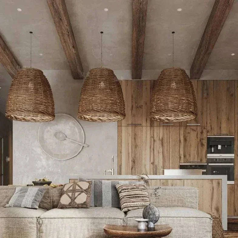 Suspension 3 Lampes Rotin Vintage Décoratif - Clowas.fr