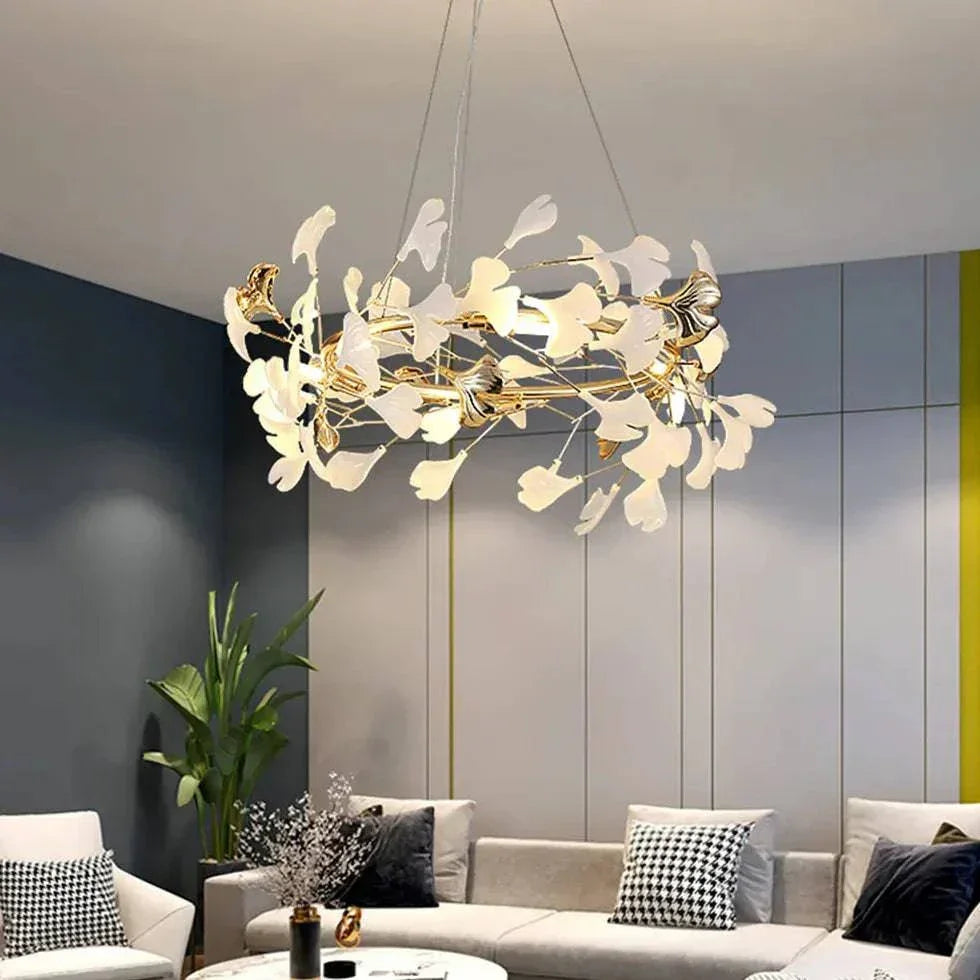 Lustre Feuille De Ginkgo Duplex En Or Blanc - Clowas.fr