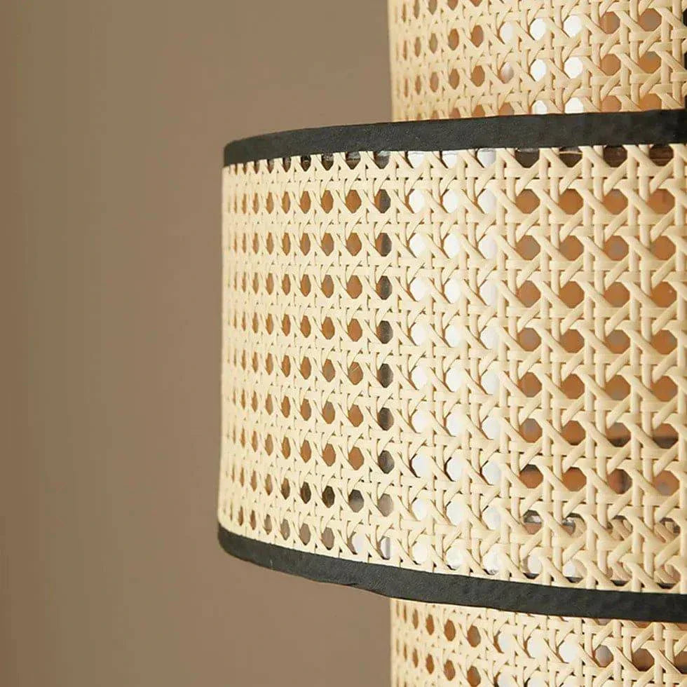 Lustre Cylindrique Double Couche En Rotin - Clowas.fr