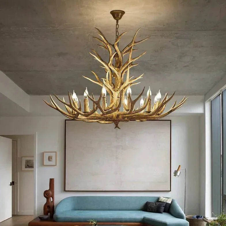 Lustre Chandelier En Bois Imitation Bois De Cerf - Clowas.fr