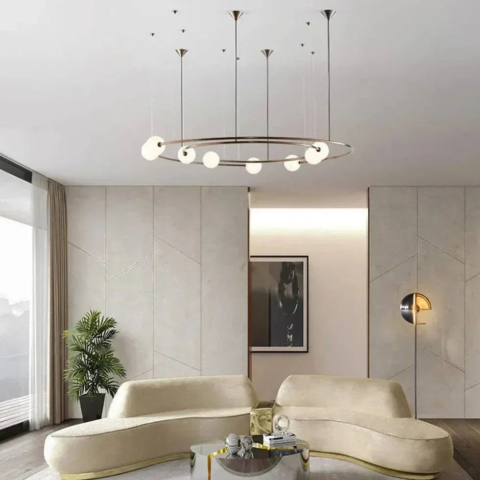 Suspension Ronde Blanche Avec Anneau En Métal - Clowas.fr