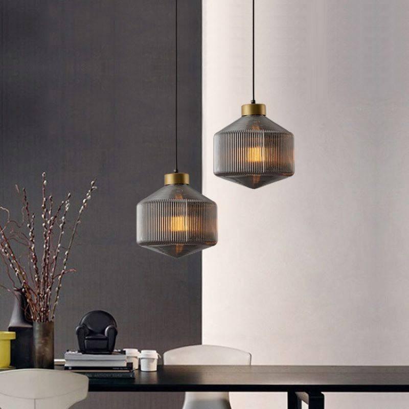 Suspension Led En Verre Géométrique Gris Fumé - Clowas.fr