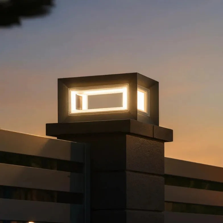 Lampe de Pilier Solaire d’Extérieure Design Moderne en Métal Noir pour Jardin