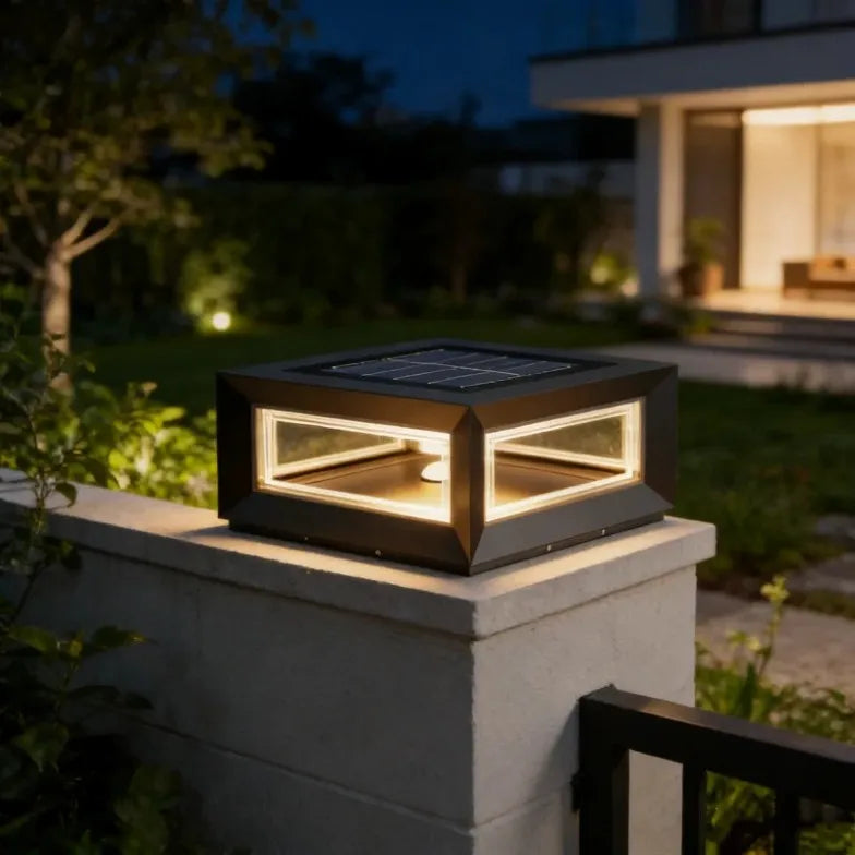 Lampe de Pilier Solaire d’Extérieure Design Moderne en Métal Noir pour Jardin