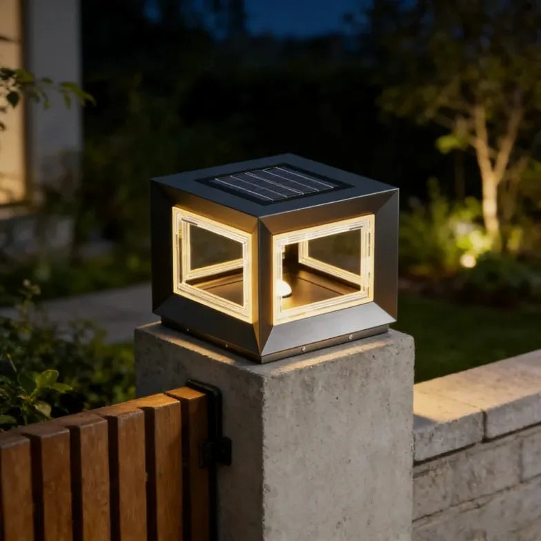 Lampe de Pilier Solaire d’Extérieure Design Moderne en Métal Noir pour Jardin