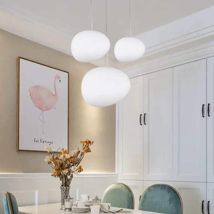 Suspension Blanche LED Créative Forme Galet pour Salle à Manger