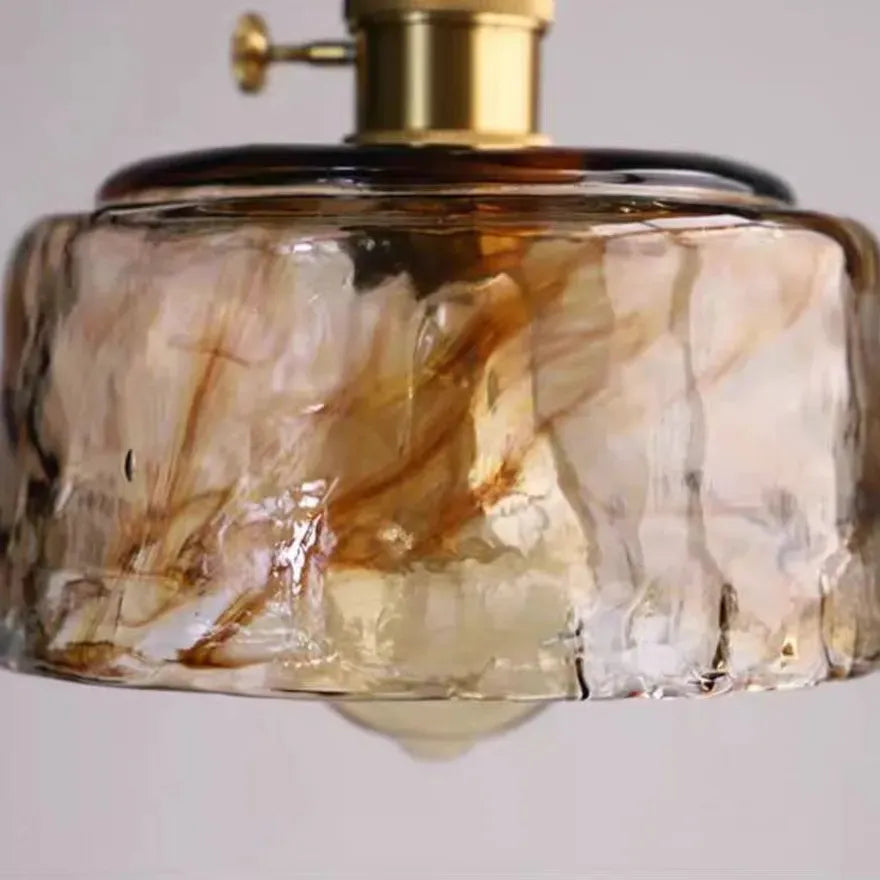 Suspension Vintage en Verre Ambré et Laiton avec Interrupteur Rotatif