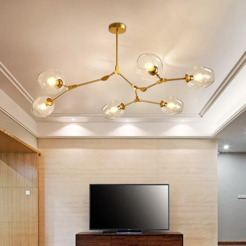 Lustre Créatif en Verre Moléculaire Rotatif pour Salon