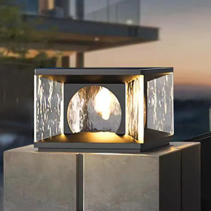 Lampe de Poteau Solaire Extérieure en Verre Texturé Moderne