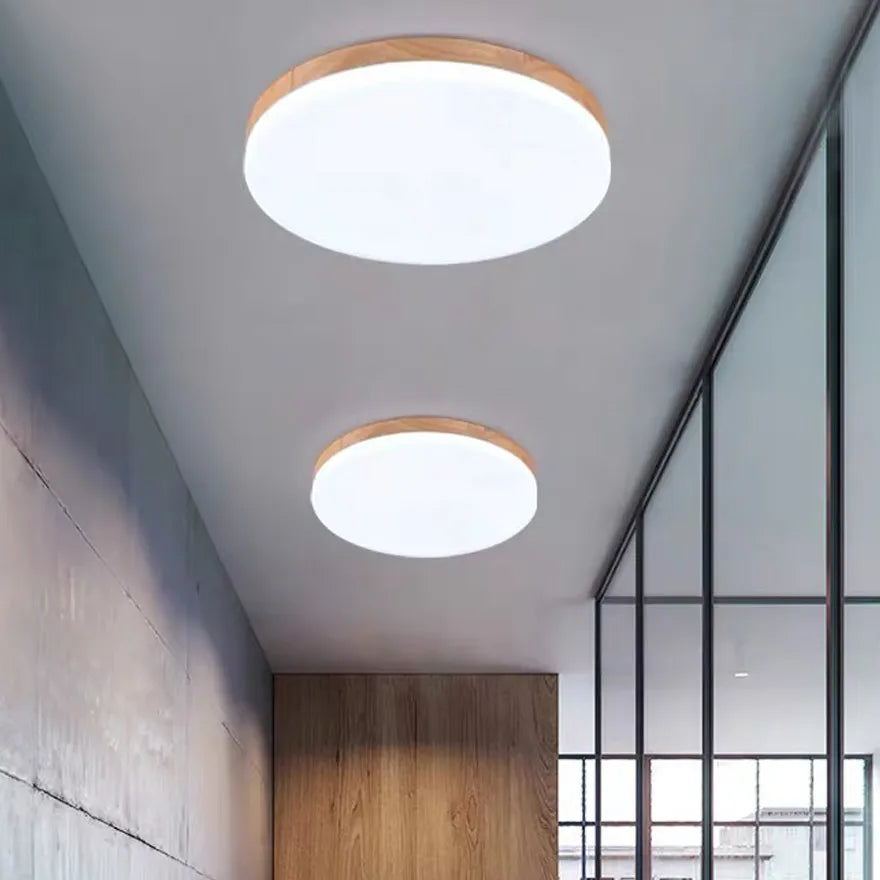 Plafonnier LED Dimmable Bois Rond Style Nordique pour Chambre