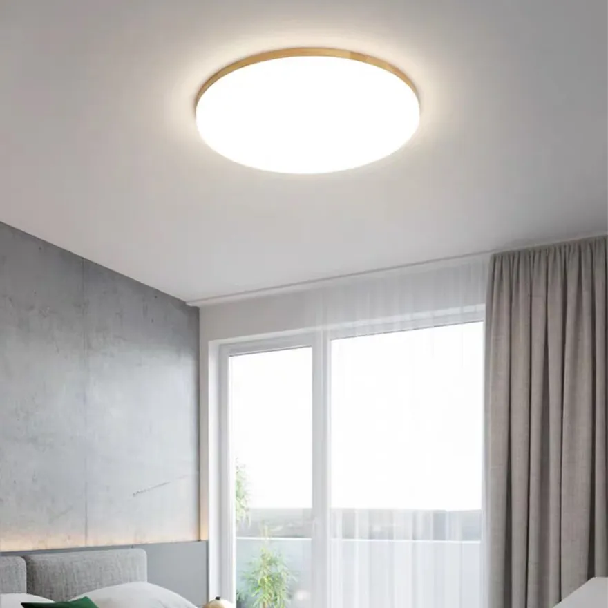 Plafonnier LED Dimmable Bois Rond Style Nordique pour Chambre
