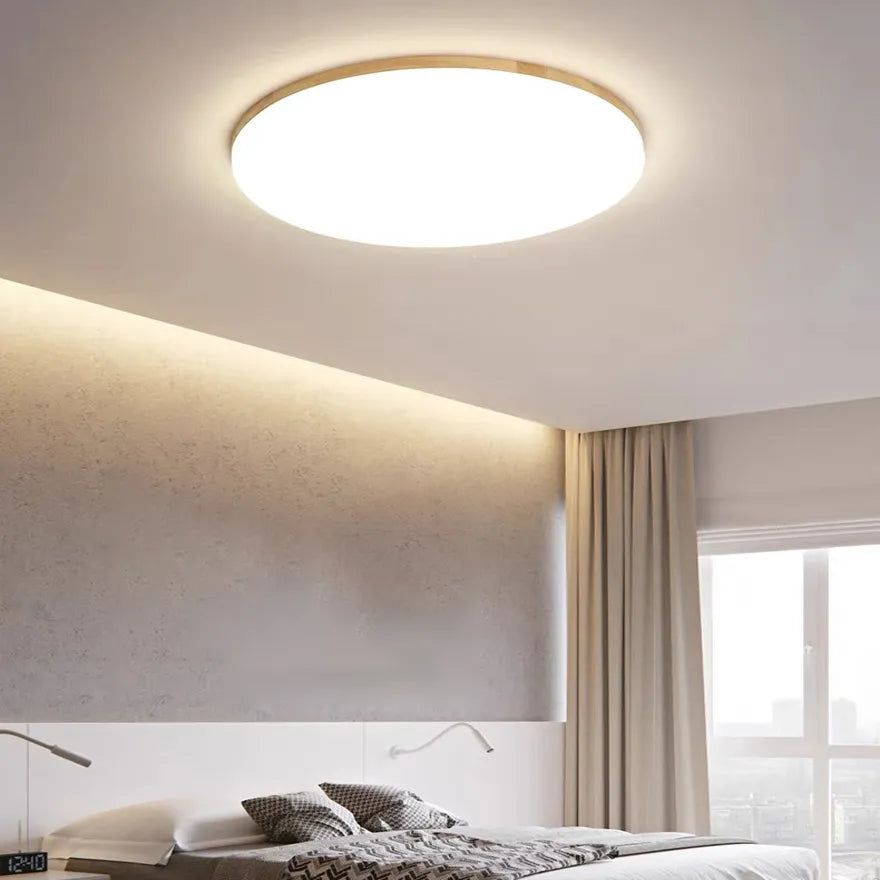 Plafonnier LED Dimmable Bois Rond Style Nordique pour Chambre