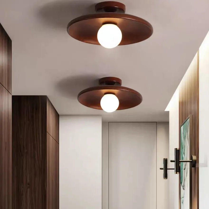 Plafonnier en Bois Design Japonais en Forme de Bol pour Couloir