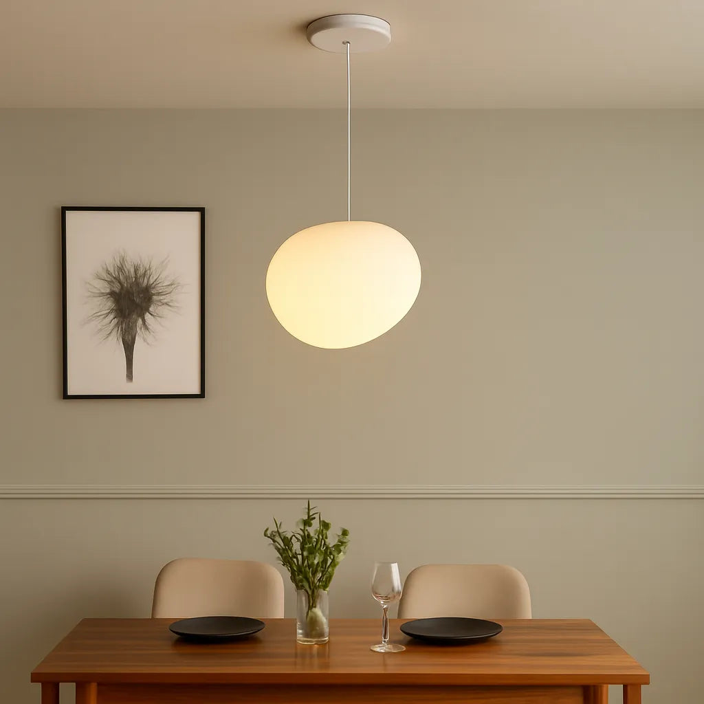 Suspension Blanche LED Créative Forme Galet pour Salle à Manger
