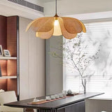 Suspension Fleur En Rotin Style Japonais Vintage avec Blanc Chaud