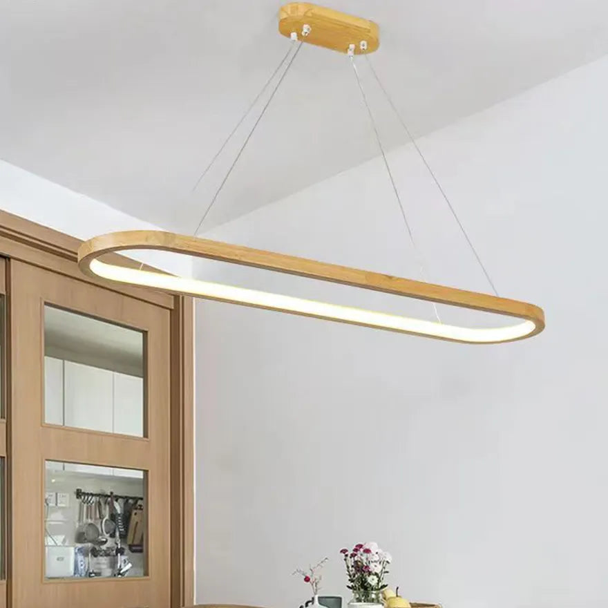 Suspension Bois Ovale Dimmable Moderne pour Salle à Manger