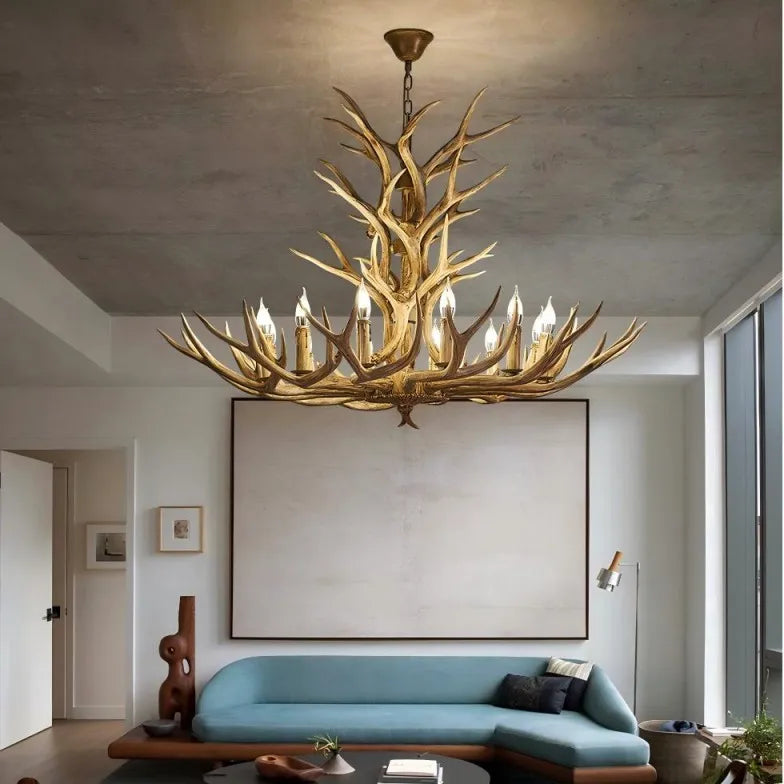 Lustre Bois Métal Design Cerf Style Vintage pour Salon