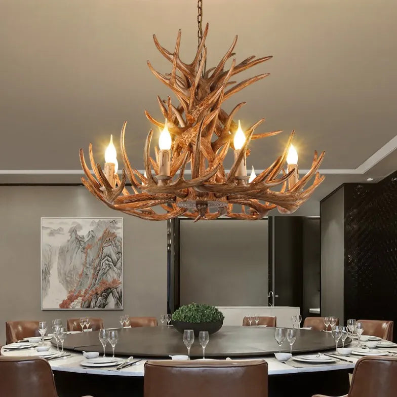 Lustre Bois Métal Design Cerf Style Vintage pour Salon