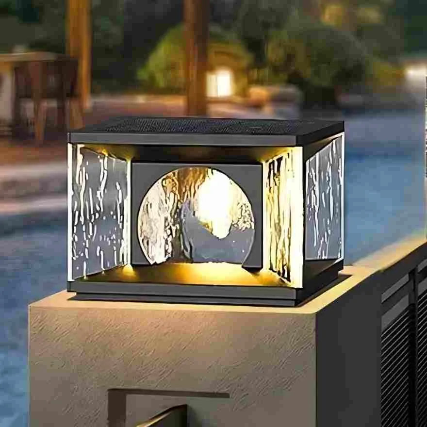 Lampe de Poteau Solaire Extérieure en Verre Texturé Moderne