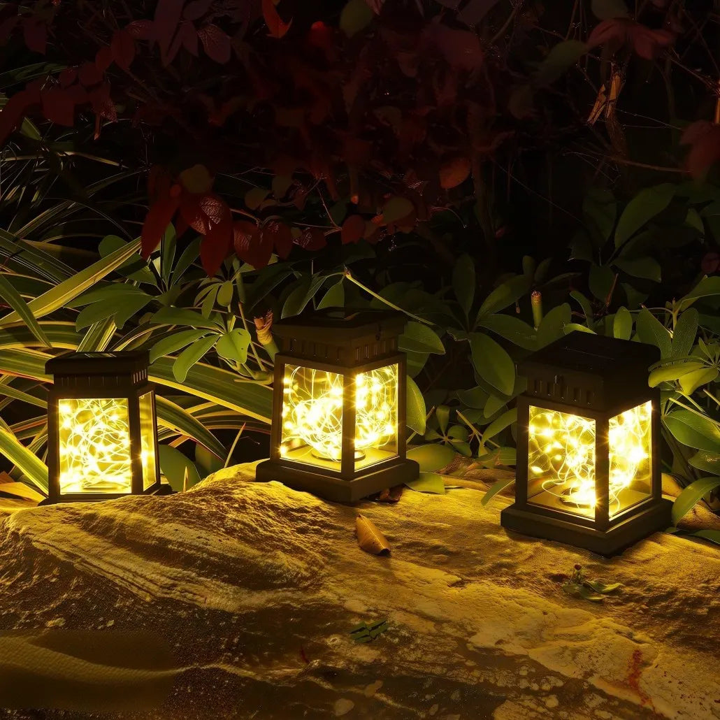 Lanterne Solaire Extérieur à Suspendre LED Portable Noire pour Jardin