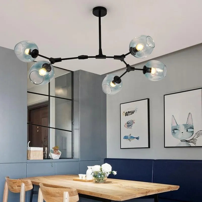 Lustre Créatif en Verre Moléculaire Rotatif pour Salon