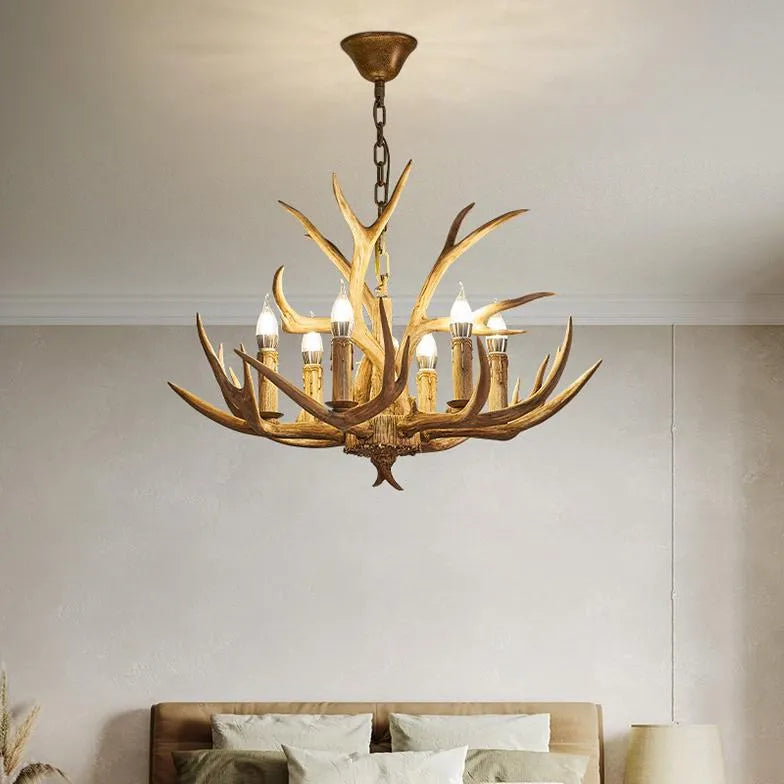 Lustre Bois Métal Design Cerf Style Vintage pour Salon