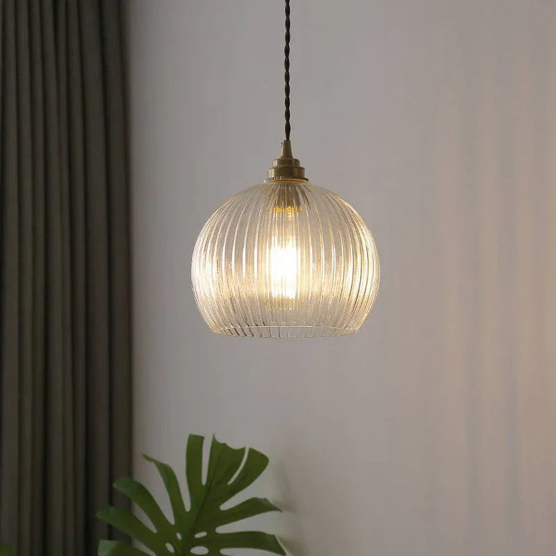 Pendante En Verre Sphérique Transparent À Rayures - Clowas.fr