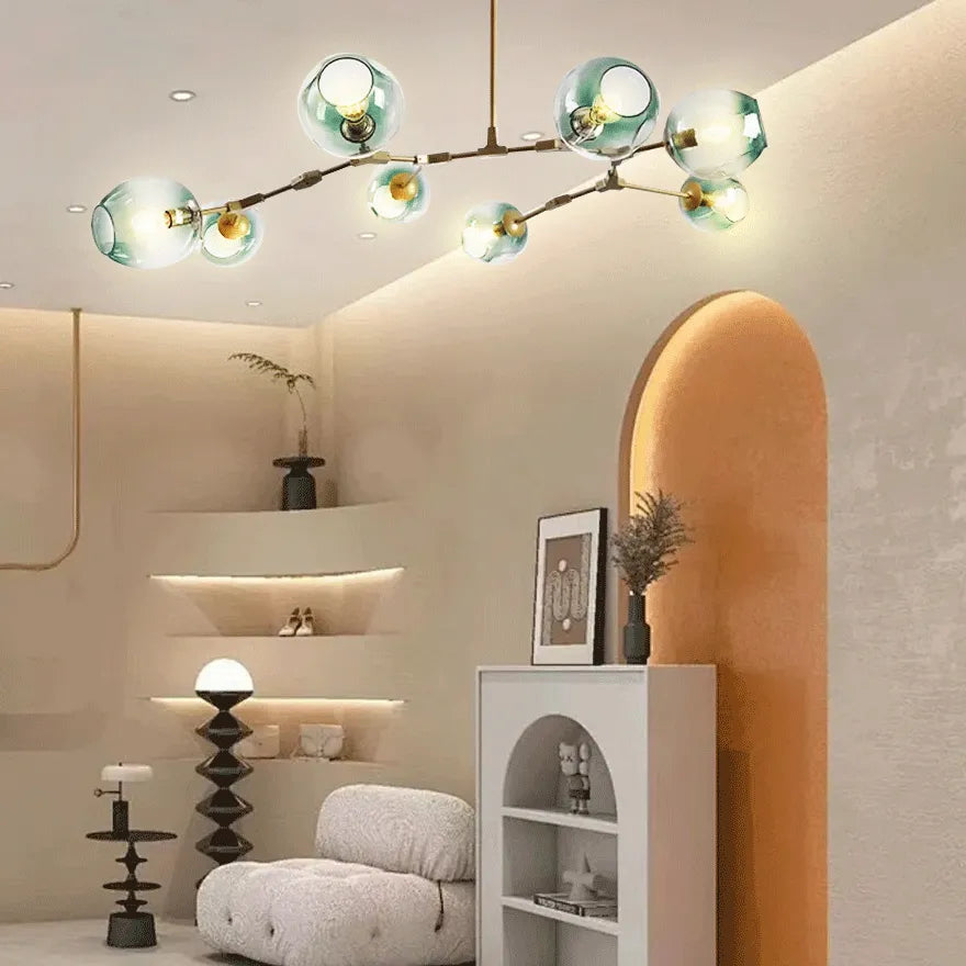 Lustre Créatif en Verre Moléculaire Rotatif pour Salon