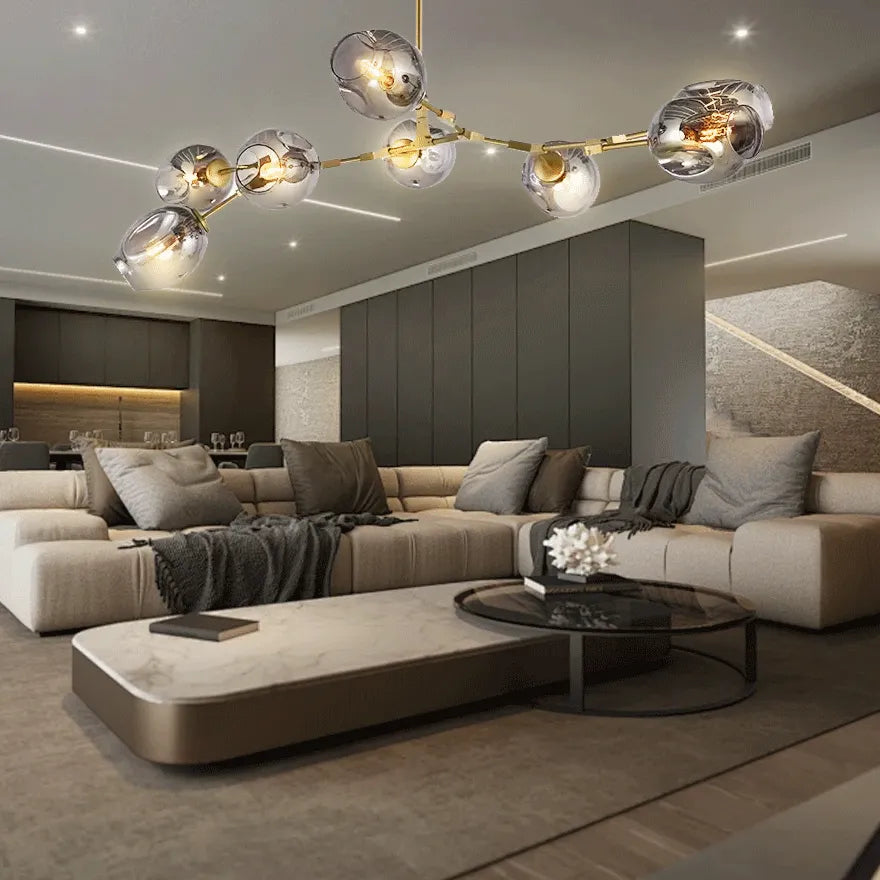 Lustre Créatif en Verre Moléculaire Rotatif pour Salon