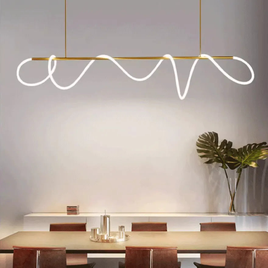 Suspension LED Nordique Forme Note Musicale Longue pour Salle à Manger