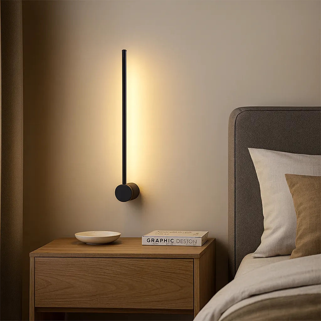 Applique Murale LED Noire Linéaire Minimaliste Rotative pour Chambre