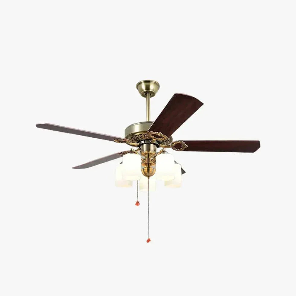 Lustre De Ventilateur De Plafond De Salon En Bois Massif Rétro Européen - Clowas.fr