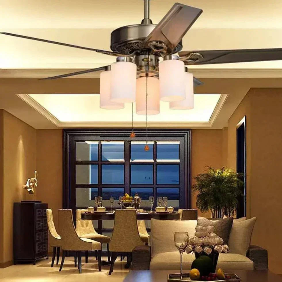 Lustre De Ventilateur De Plafond De Salon En Bois Massif Rétro Européen - Clowas.fr