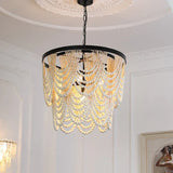 Multi-Layer Beaded Design Wooden Chandelier