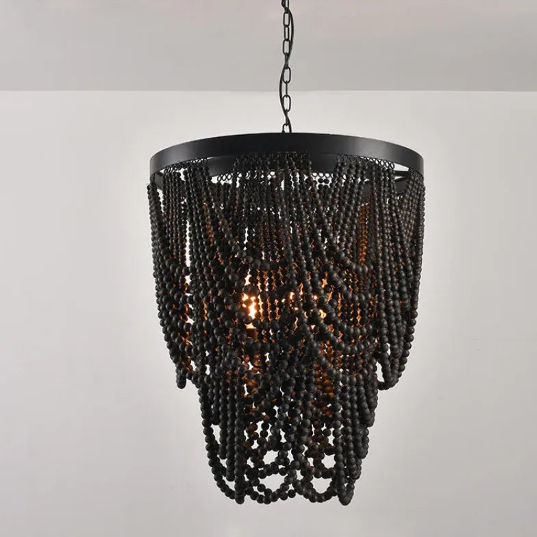 Multi-Layer Beaded Design Wooden Chandelier