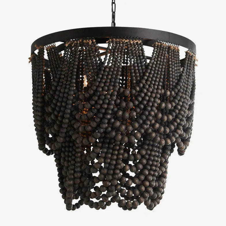 Multi-Layer Beaded Design Wooden Chandelier