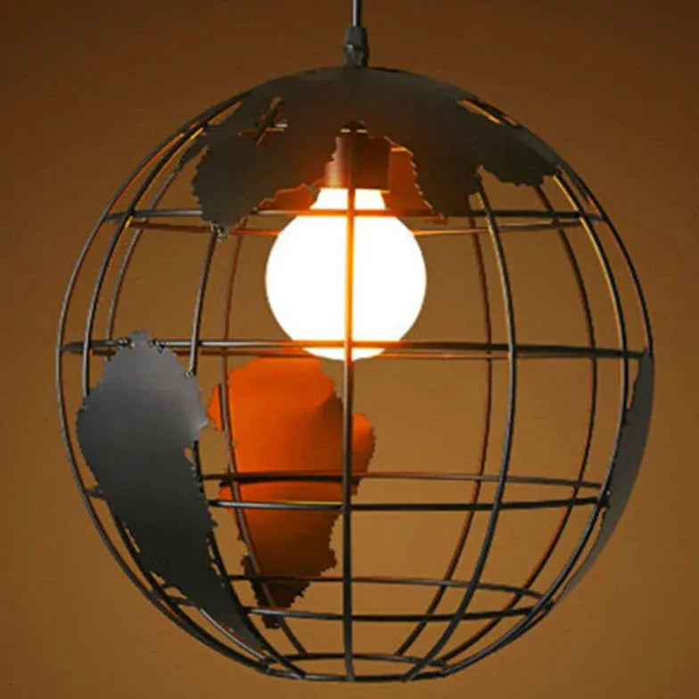 Globe-Shaped Black Frame Dining Room Pendant Light